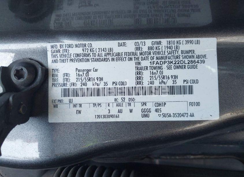 Photo 9 of 2013 Ford Focus SE (VIN 1FADP3K22DL286439)