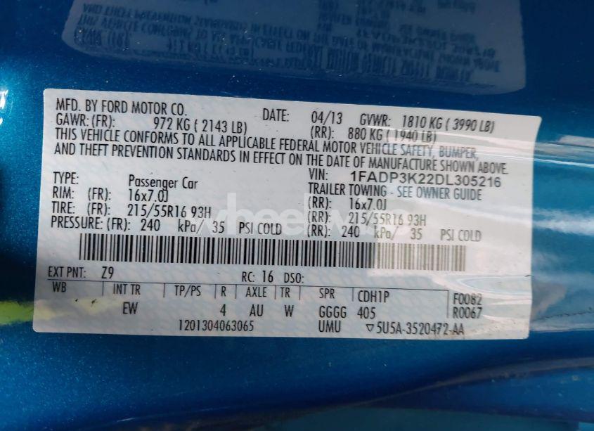 Photo 9 of 2013 Ford Focus SE (VIN 1FADP3K22DL305216)