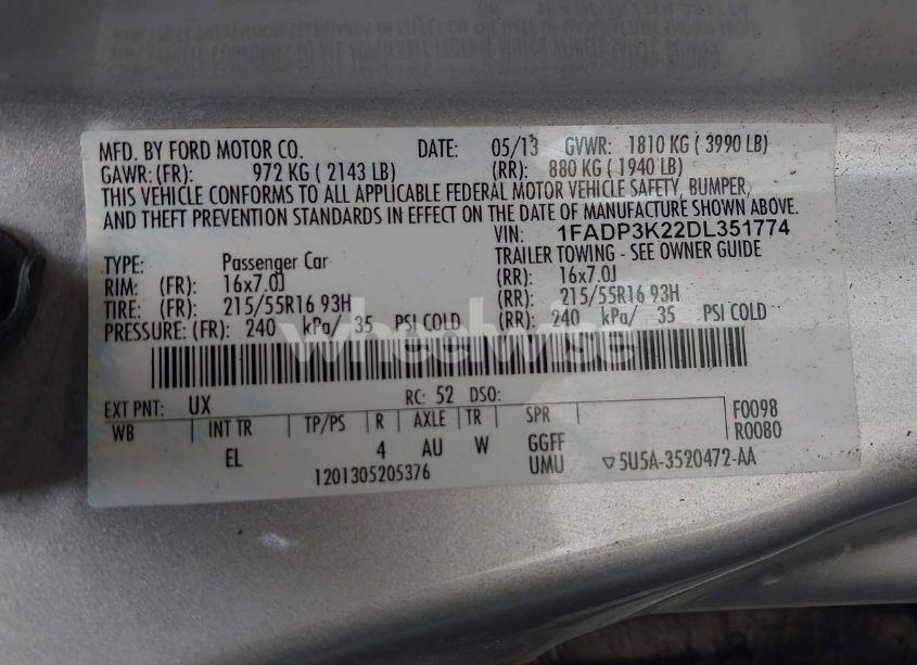 Photo 9 of 2013 Ford Focus SE (VIN 1FADP3K22DL351774)