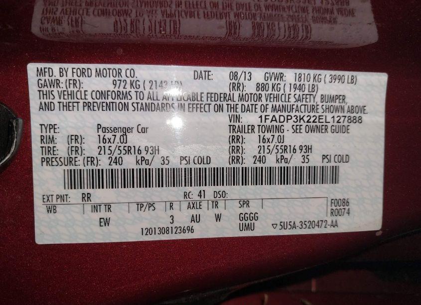 Photo 9 of 2014 Ford Focus SE (VIN 1FADP3K22EL127888)