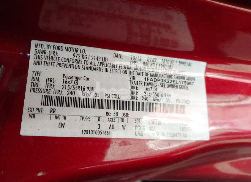 Photo 9 of 2014 Ford Focus SE (VIN 1FADP3K22EL175987)