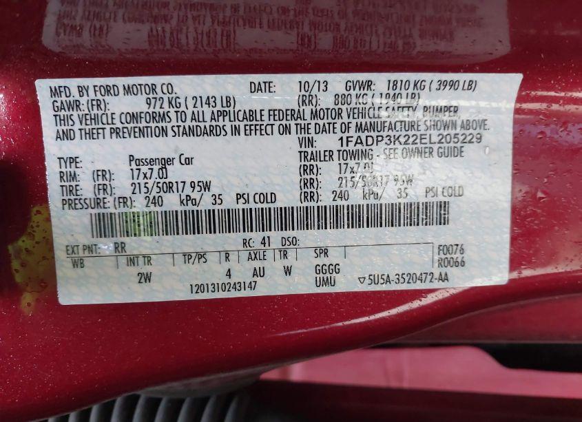 Photo 9 of 2014 Ford Focus SE (VIN 1FADP3K22EL205229)