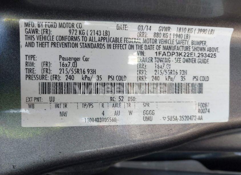 Photo 9 of 2014 Ford Focus SE (VIN 1FADP3K22EL293425)