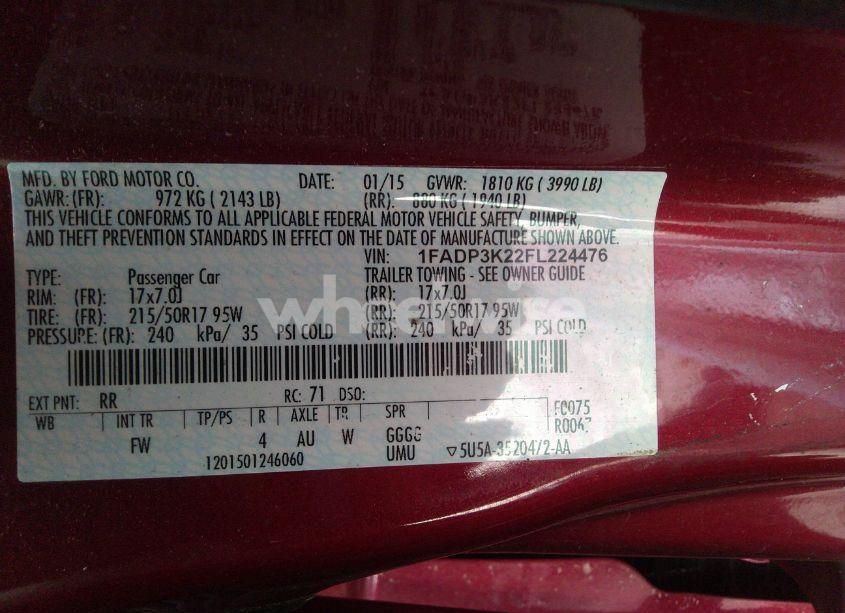 Photo 9 of 2015 Ford Focus SE (VIN 1FADP3K22FL224476)