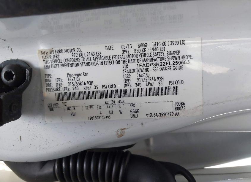 Photo 9 of 2015 Ford Focus SE (VIN 1FADP3K22FL259583)