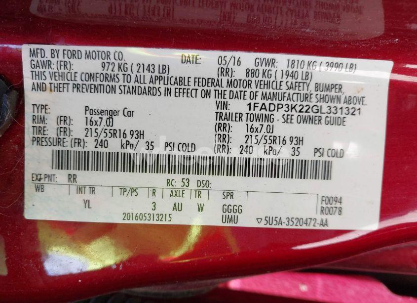 Photo 9 of 2016 Ford Focus SE (VIN 1FADP3K22GL331321)