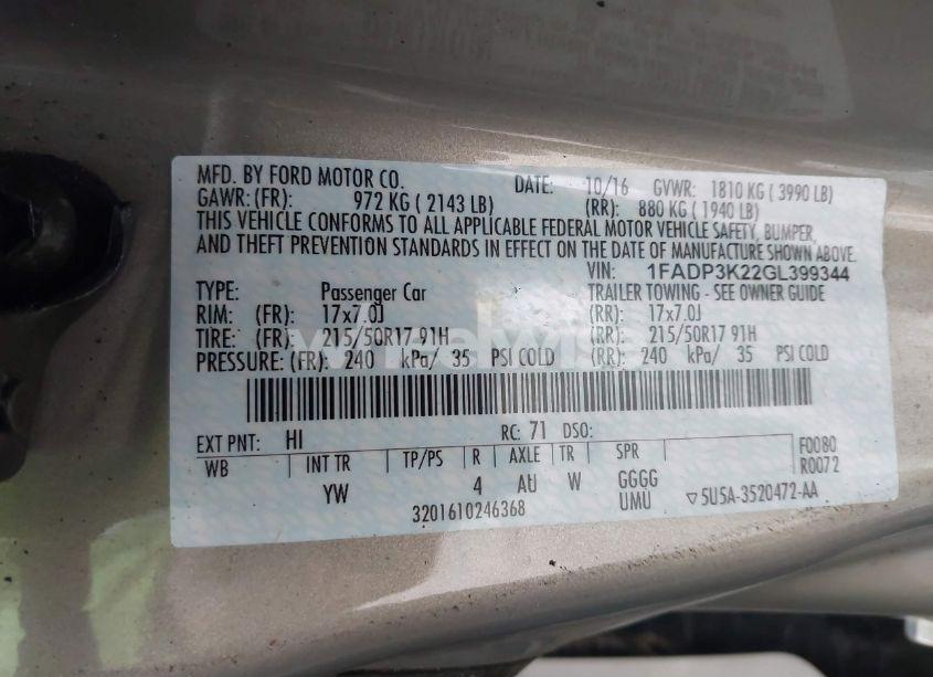 Photo 9 of 2016 Ford Focus SE (VIN 1FADP3K22GL399344)