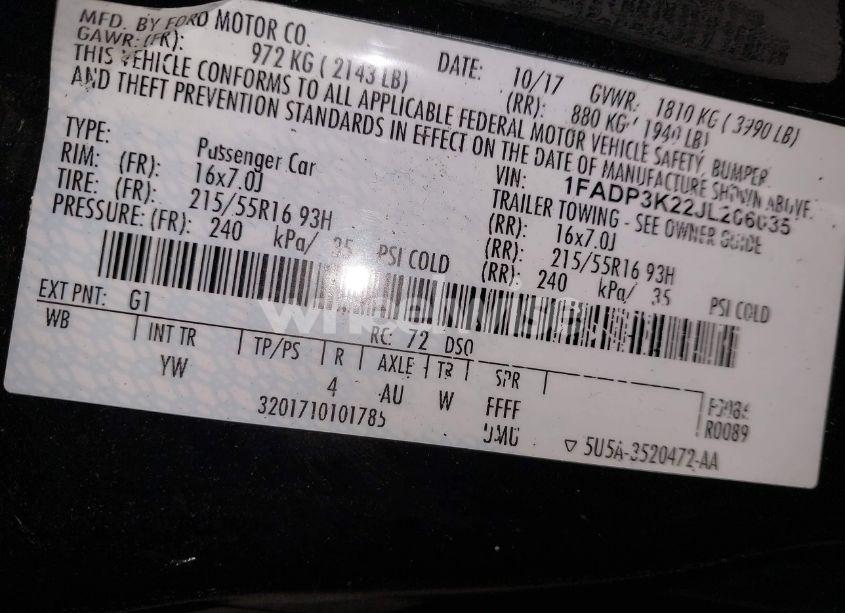 Photo 9 of 2018 Ford Focus SE (VIN 1FADP3K22JL206035)