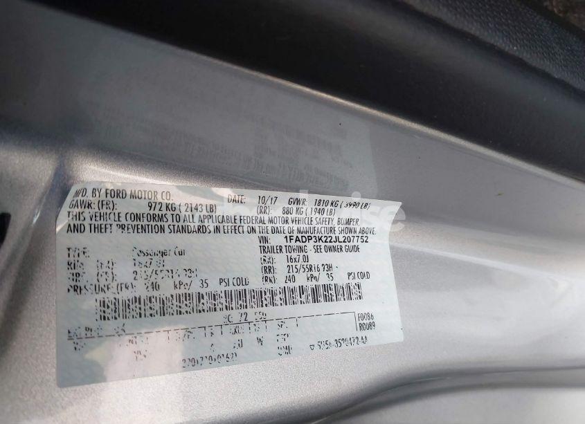 Photo 9 of 2018 Ford Focus SE (VIN 1FADP3K22JL207752)