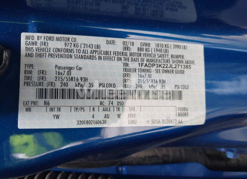 Photo 9 of 2018 Ford Focus SE (VIN 1FADP3K22JL271385)