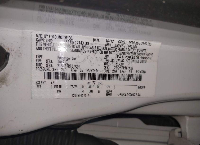 Photo 9 of 2013 Ford Focus SE (VIN 1FADP3K23DL190514)