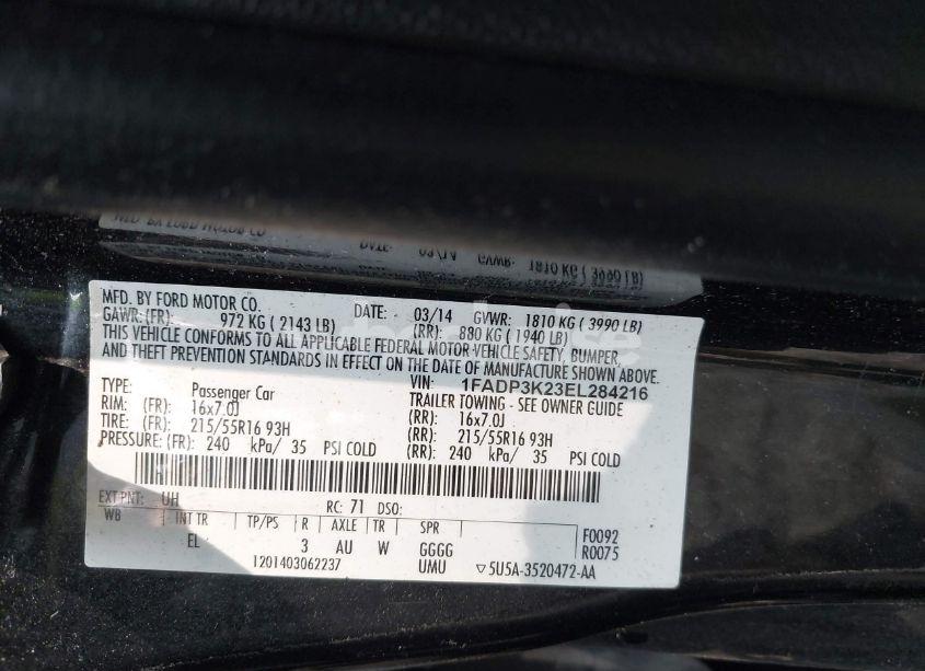 Photo 9 of 2014 Ford Focus SE (VIN 1FADP3K23EL284216)