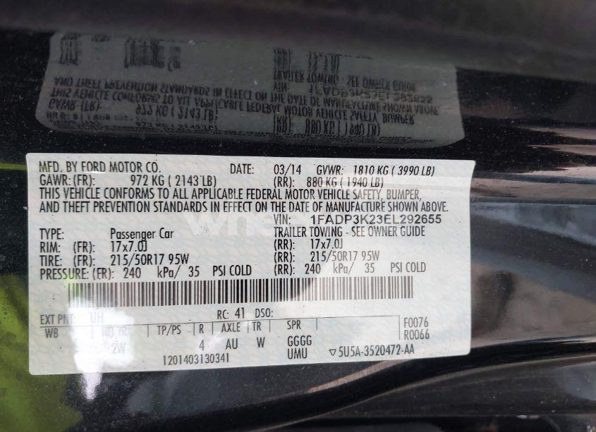 Photo 9 of 2014 Ford Focus SE (VIN 1FADP3K23EL292655)