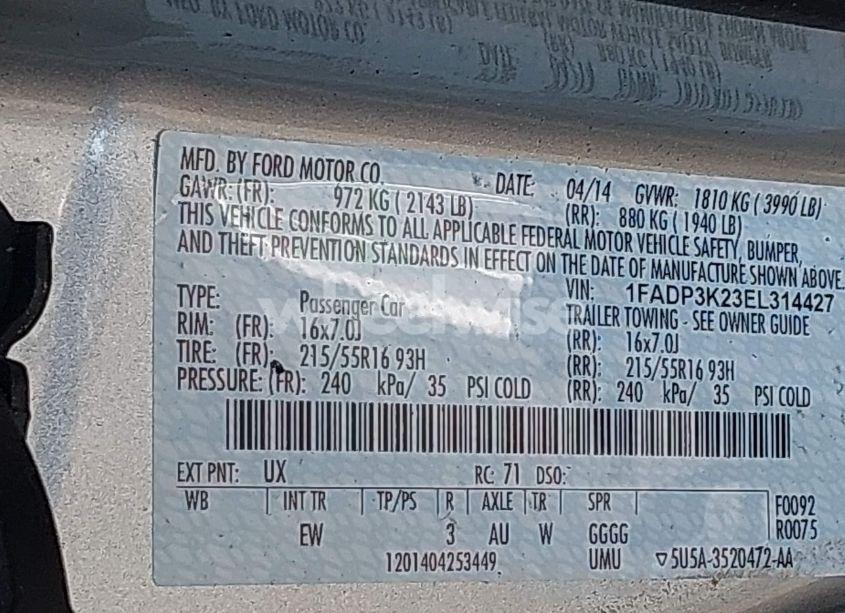 Photo 9 of 2014 Ford Focus SE (VIN 1FADP3K23EL314427)