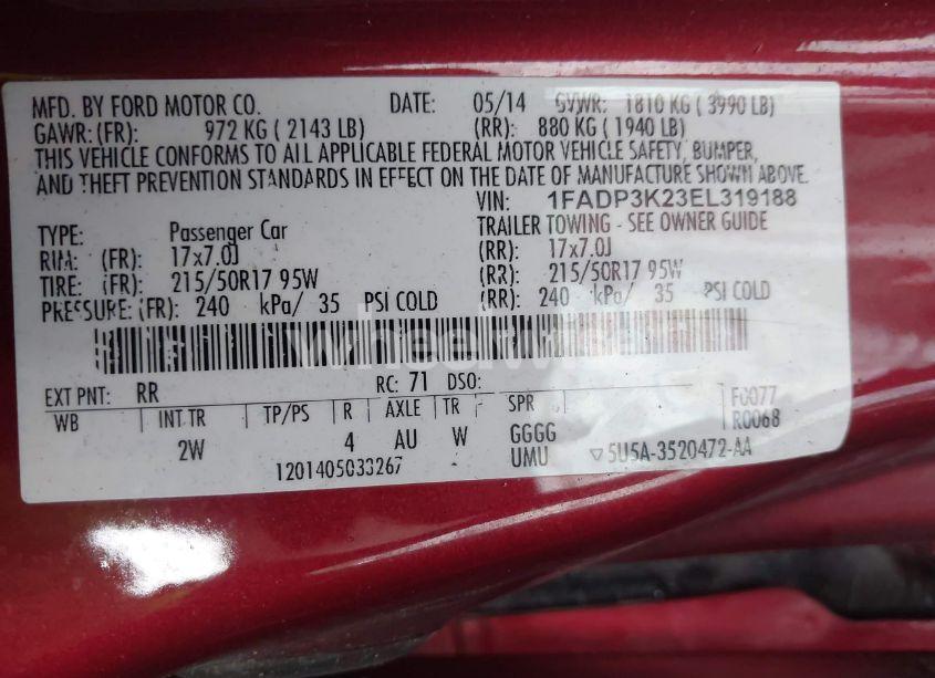 Photo 9 of 2014 Ford Focus SE (VIN 1FADP3K23EL319188)