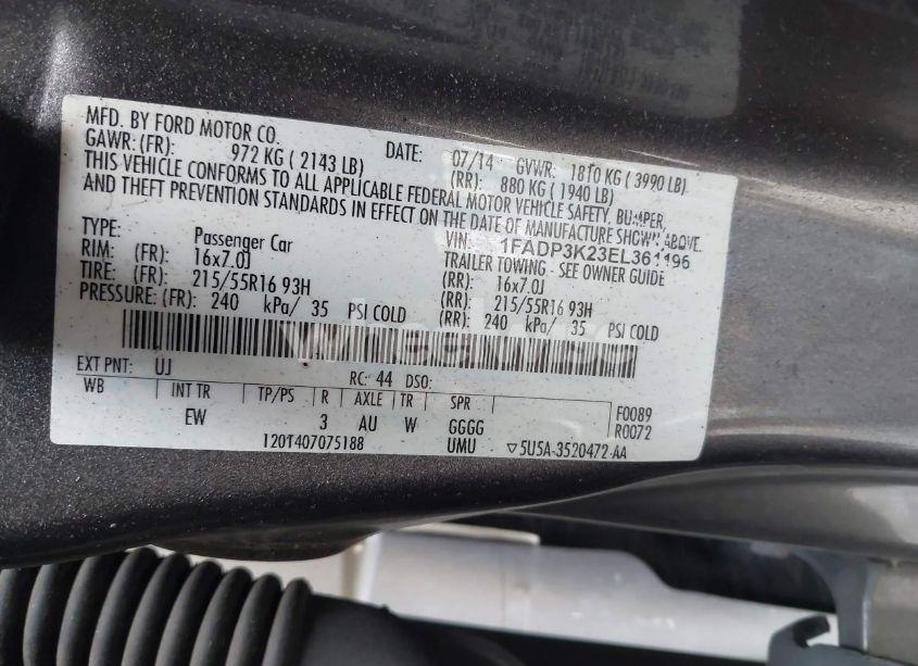 Photo 9 of 2014 Ford Focus SE (VIN 1FADP3K23EL361196)