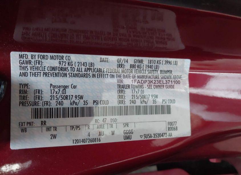 Photo 9 of 2014 Ford Focus SE (VIN 1FADP3K23EL371100)