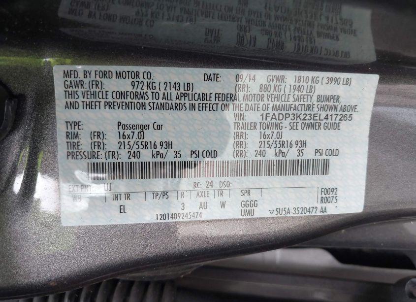 Photo 9 of 2014 Ford Focus SE (VIN 1FADP3K23EL417265)