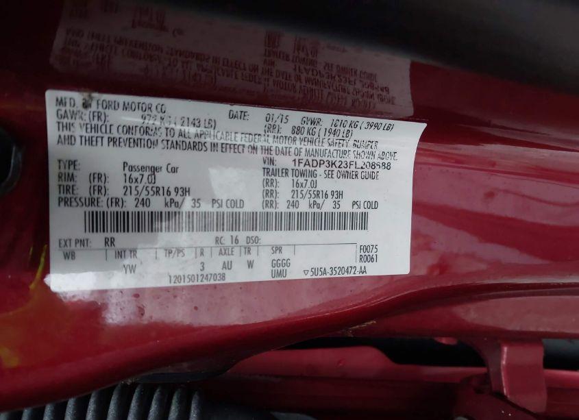 Photo 9 of 2015 Ford Focus SE (VIN 1FADP3K23FL208688)