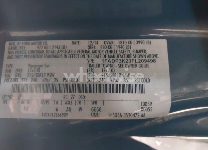 Photo 9 of 2015 Ford Focus SE (VIN 1FADP3K23FL209498)