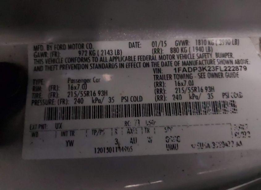 Photo 9 of 2015 Ford Focus SE (VIN 1FADP3K23FL222879)