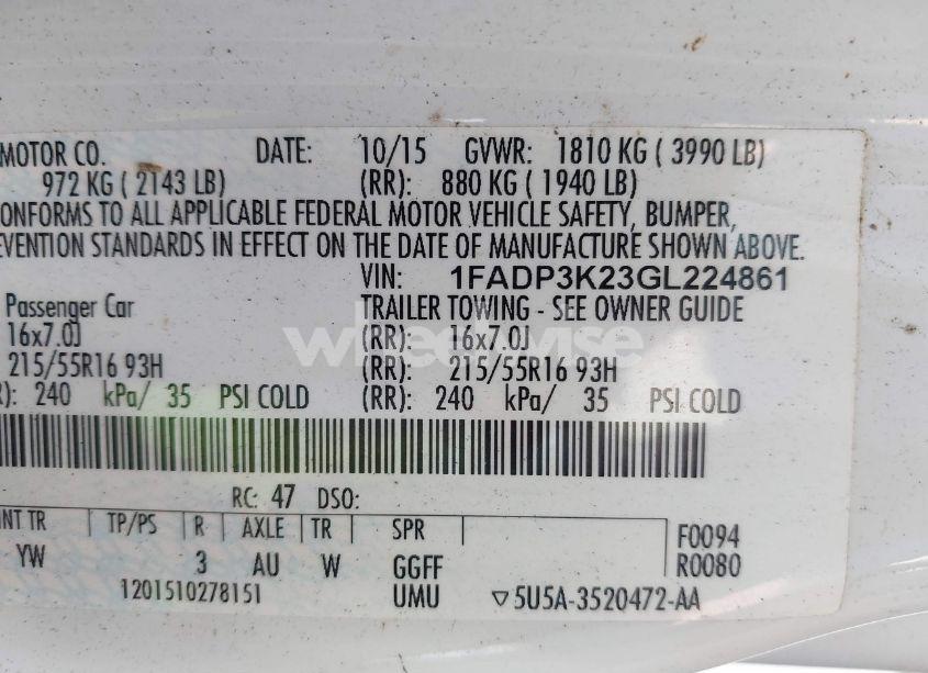 Photo 9 of 2016 Ford Focus SE (VIN 1FADP3K23GL224861)