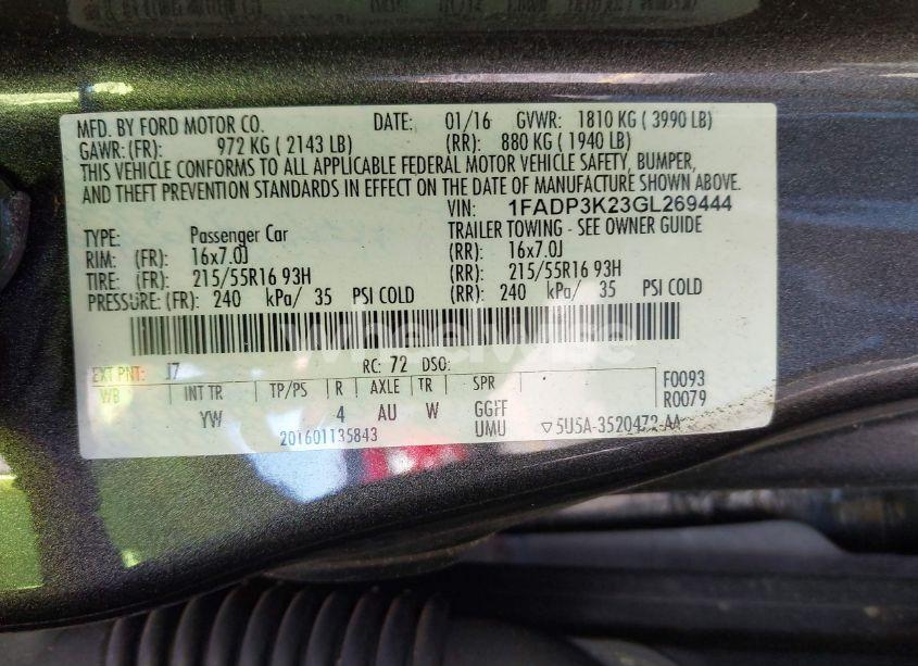 Photo 9 of 2016 Ford Focus SE (VIN 1FADP3K23GL269444)