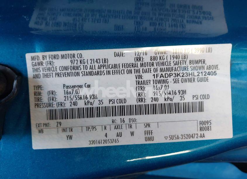 Photo 9 of 2017 Ford Focus SE (VIN 1FADP3K23HL212405)