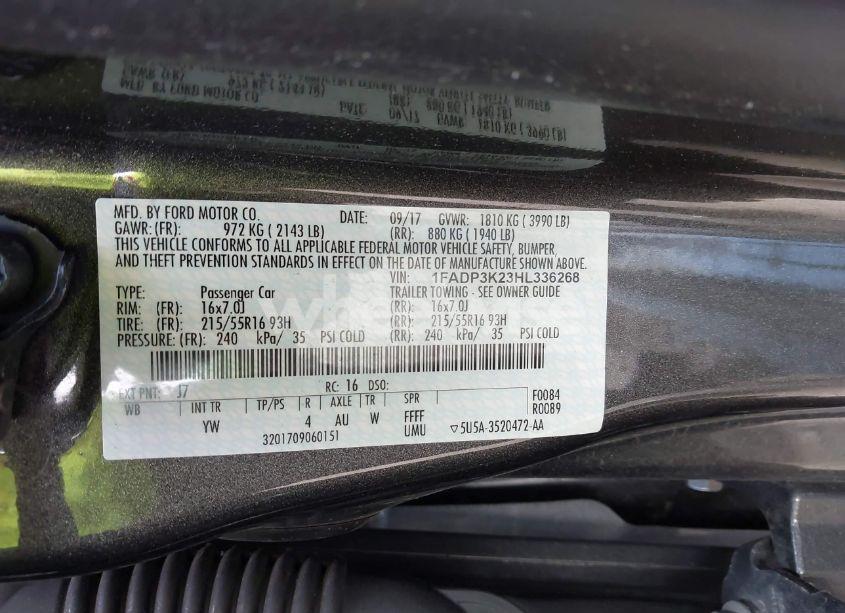 Photo 9 of 2017 Ford Focus SE (VIN 1FADP3K23HL336268)