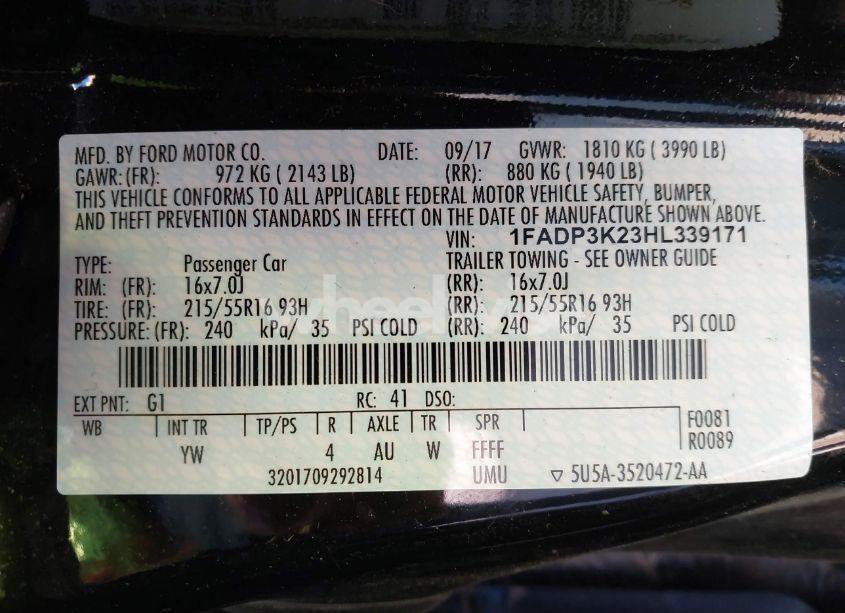 Photo 9 of 2017 Ford Focus SE (VIN 1FADP3K23HL339171)