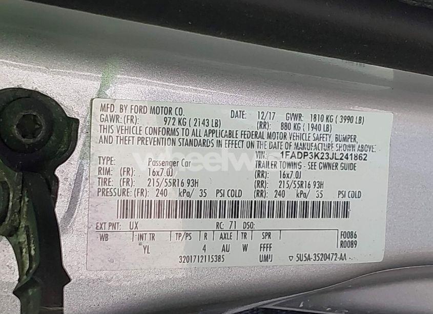 Photo 9 of 2018 Ford Focus SE (VIN 1FADP3K23JL241862)