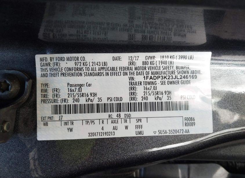 Photo 9 of 2018 Ford Focus SE (VIN 1FADP3K23JL246169)