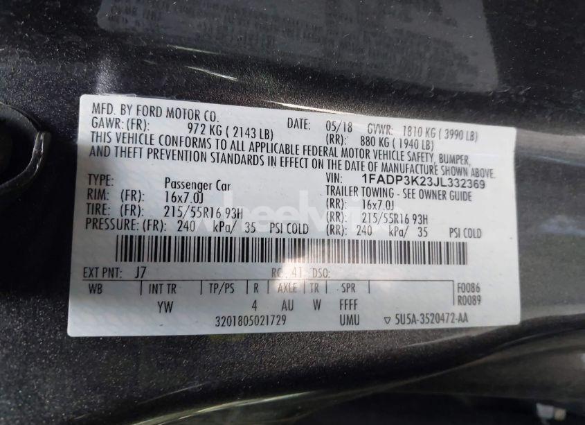 Photo 9 of 2018 Ford Focus SE (VIN 1FADP3K23JL332369)