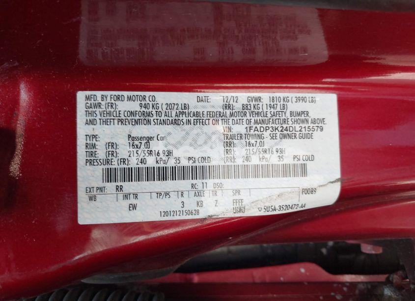 Photo 9 of 2013 Ford Focus SE (VIN 1FADP3K24DL215579)