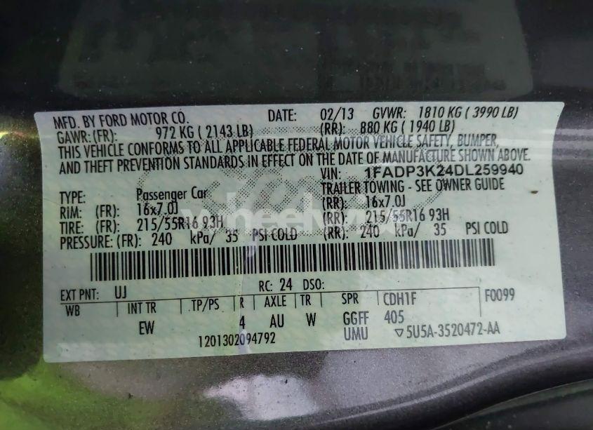 Photo 9 of 2013 Ford Focus SE (VIN 1FADP3K24DL259940)