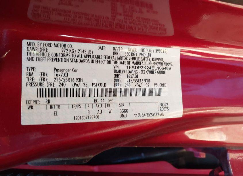 Photo 9 of 2014 Ford Focus (VIN 1FADP3K24EL106489)