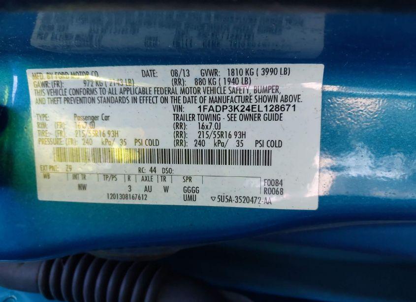 Photo 9 of 2014 Ford Focus SE (VIN 1FADP3K24EL128671)