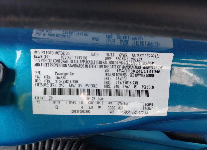 Photo 9 of 2014 Ford Focus SE (VIN 1FADP3K24EL181046)