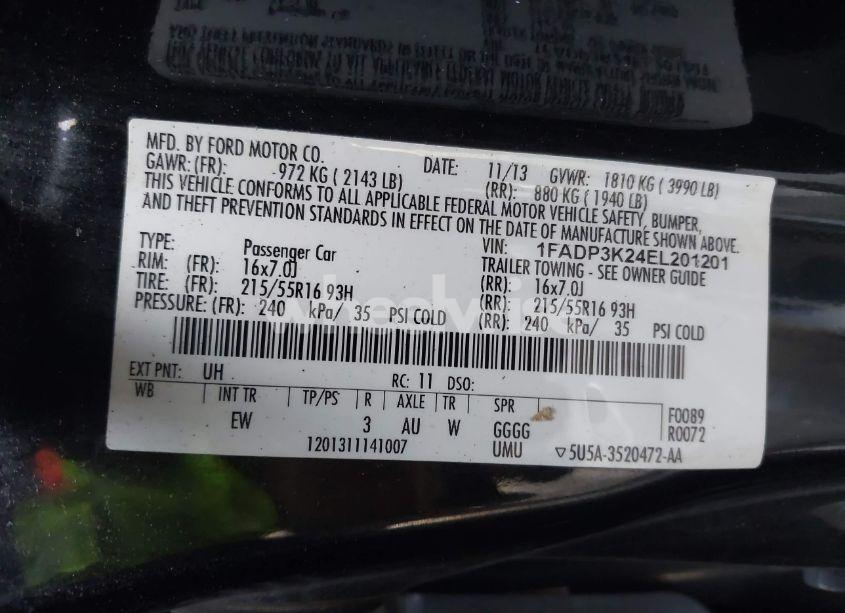 Photo 9 of 2014 Ford Focus SE (VIN 1FADP3K24EL201201)