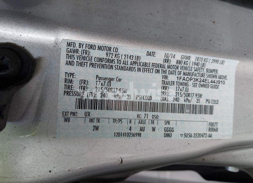Photo 9 of 2014 Ford Focus SE (VIN 1FADP3K24EL443910)