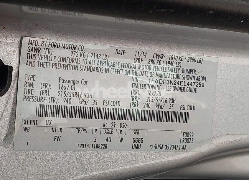 Photo 9 of 2014 Ford Focus SE (VIN 1FADP3K24EL447259)