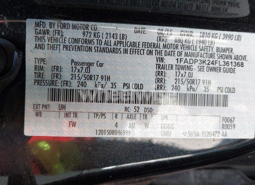 Photo 9 of 2015 Ford Focus SE (VIN 1FADP3K24FL361368)