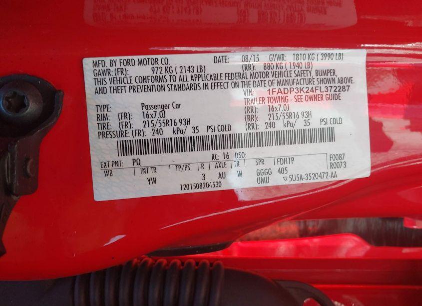 Photo 9 of 2015 Ford Focus SE (VIN 1FADP3K24FL372287)