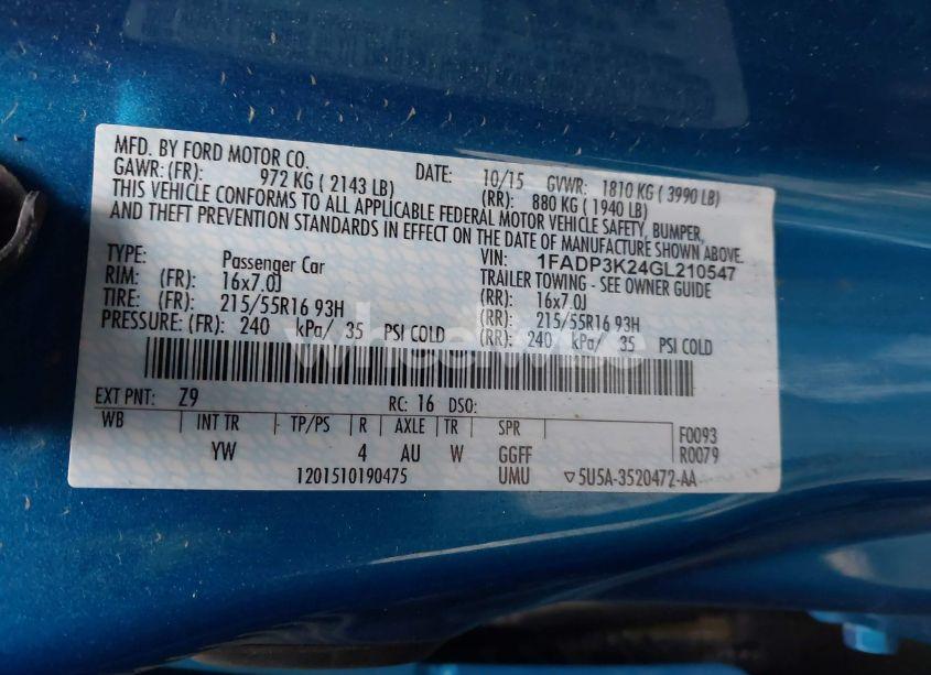 Photo 9 of 2016 Ford Focus SE (VIN 1FADP3K24GL210547)