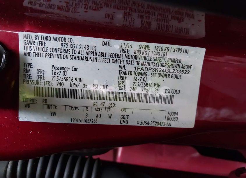 Photo 9 of 2016 Ford Focus SE (VIN 1FADP3K24GL233522)