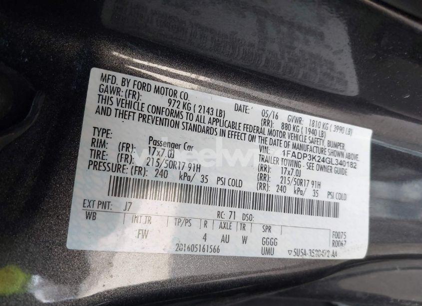 Photo 7 of 2016 Ford Focus SE (VIN 1FADP3K24GL340182)