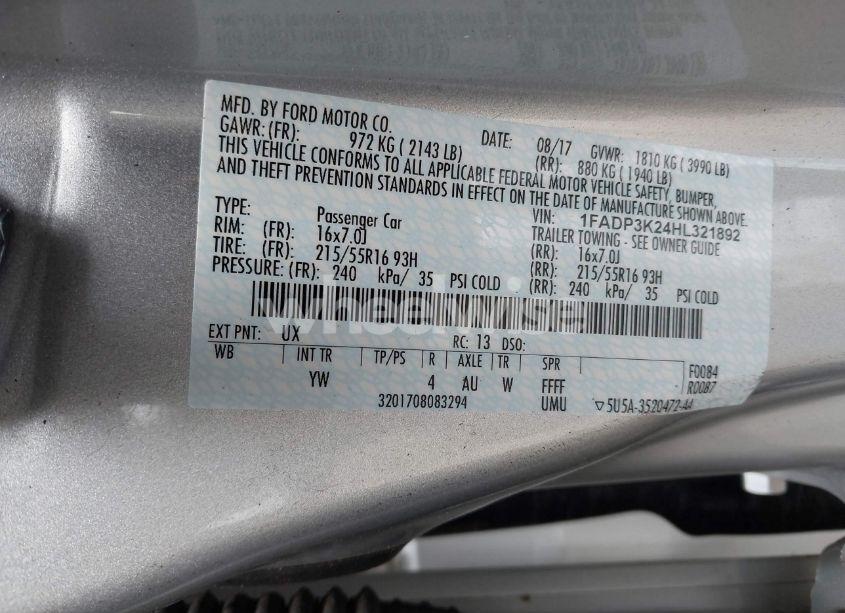 Photo 9 of 2017 Ford Focus SE (VIN 1FADP3K24HL321892)