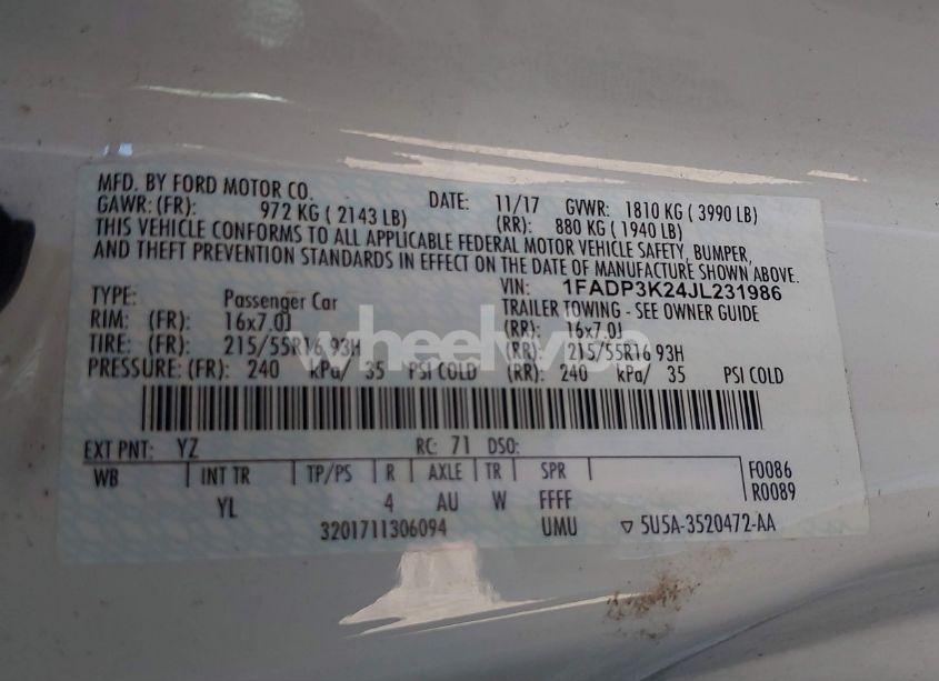 Photo 9 of 2018 Ford Focus SE (VIN 1FADP3K24JL231986)