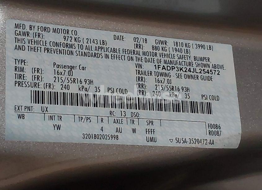 Photo 9 of 2018 Ford Focus SE (VIN 1FADP3K24JL254572)