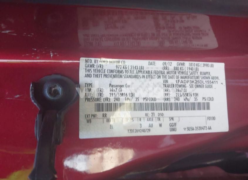 Photo 9 of 2013 Ford Focus SE (VIN 1FADP3K25DL155411)